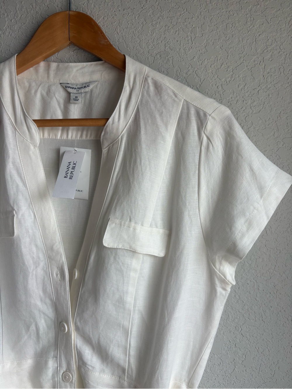 Banana Republic Linen Shirt Dress White Belted Utility Safari Dress Size 10 NWT - Picture 4 of 7